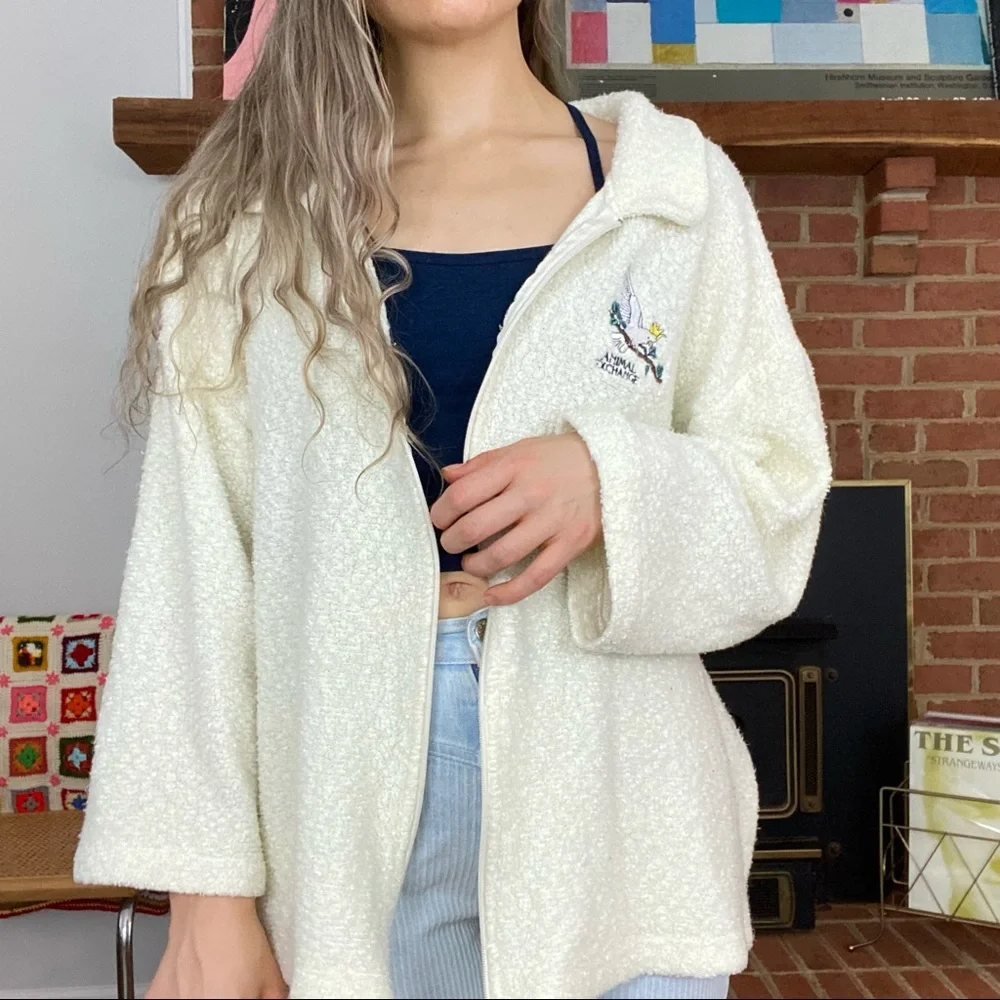 Vintage 90s Art Unlimited Animal Exchange Oversized Teddy Zip Up Sweatsh…